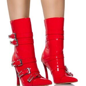 AZALEA WANG " BUCKLED BEAUTY "  BUCKLE DETAIL BOOTIE IN RED( BRAND NEW !!!!!